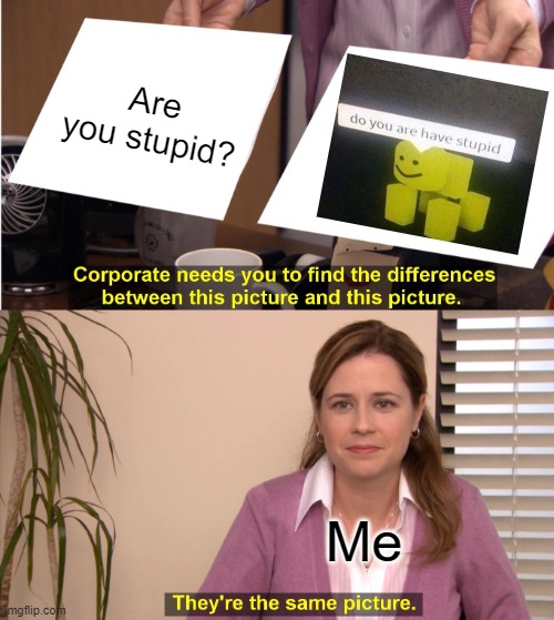 Roblox is... (do you are have stupid) | Are you stupid? Me | image tagged in memes,they're the same picture | made w/ Imgflip meme maker