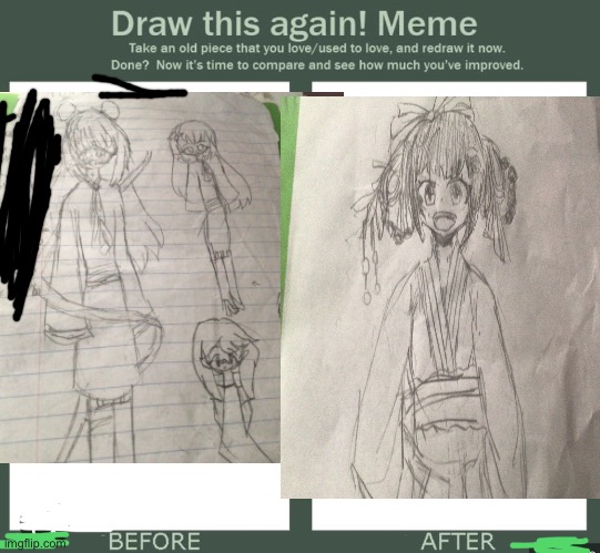 My drawing on 4th grade vs 6th grade | image tagged in before and after,drawing,dmm | made w/ Imgflip meme maker