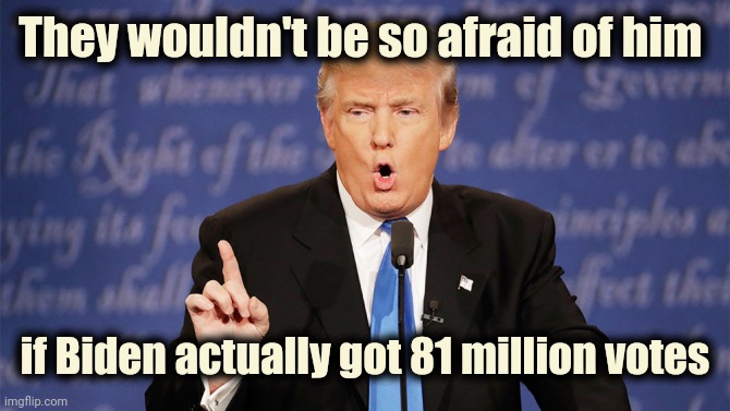 Election tampering is OK , I guess | They wouldn't be so afraid of him; if Biden actually got 81 million votes | image tagged in donald trump wrong,trump derangement syndrome,fear and loathing,government corruption,make america great again | made w/ Imgflip meme maker
