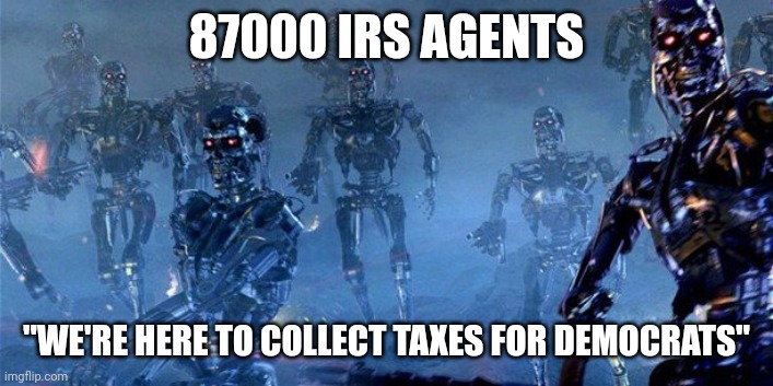 Rise of the socialist | 87000 IRS AGENTS; "WE'RE HERE TO COLLECT TAXES FOR DEMOCRATS" | image tagged in a i | made w/ Imgflip meme maker