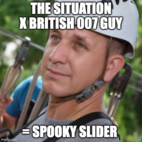 Sliding Jersey 007 | THE SITUATION X BRITISH 007 GUY; = SPOOKY SLIDER | image tagged in spy,007,jersey shore,mike the situation,british | made w/ Imgflip meme maker