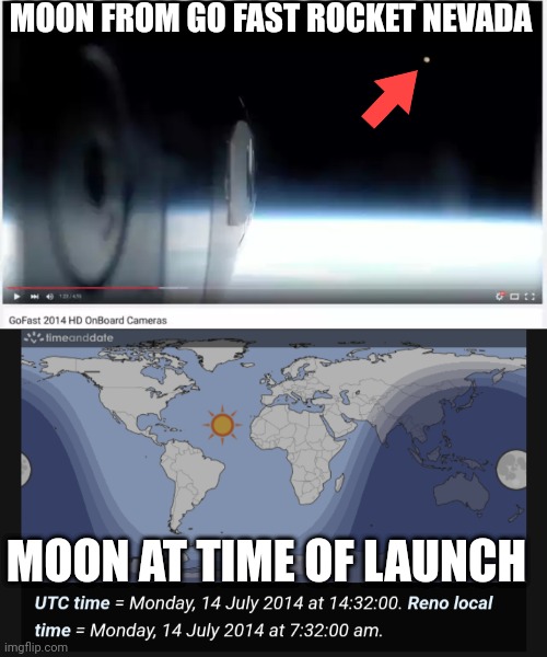 IT'S FLAT | MOON FROM GO FAST ROCKET NEVADA; MOON AT TIME OF LAUNCH | image tagged in flat earth | made w/ Imgflip meme maker