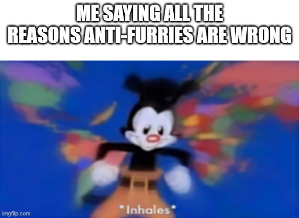 Yakko inhale | ME SAYING ALL THE REASONS ANTI-FURRIES ARE WRONG | image tagged in yakko inhale | made w/ Imgflip meme maker