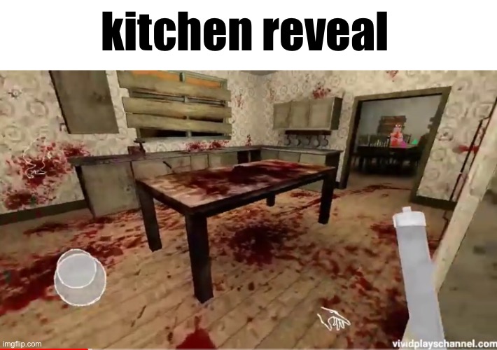 Meme #1,850 | kitchen reveal | image tagged in head,horse,horror,blood,kitchen,reveal | made w/ Imgflip meme maker