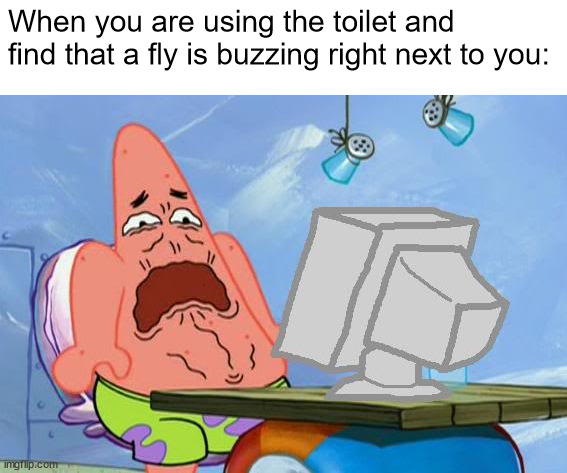 Happened to me b4 ? | When you are using the toilet and find that a fly is buzzing right next to you: | image tagged in patrick star internet disgust | made w/ Imgflip meme maker