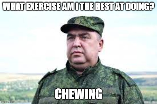 Captain Hippo | WHAT EXERCISE AM I THE BEST AT DOING? CHEWING | image tagged in captain hippo | made w/ Imgflip meme maker