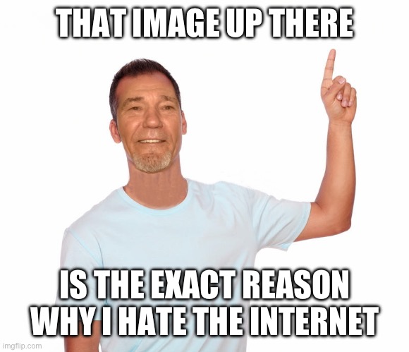 point up | THAT IMAGE UP THERE; IS THE EXACT REASON WHY I HATE THE INTERNET | image tagged in point up | made w/ Imgflip meme maker