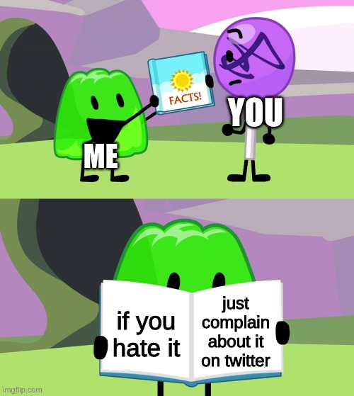 Gelatin's book of facts | ME YOU if you hate it just complain about it on twitter | image tagged in gelatin's book of facts | made w/ Imgflip meme maker
