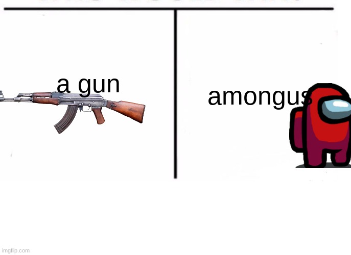 comparison table | a gun; amongus | image tagged in comparison table | made w/ Imgflip meme maker