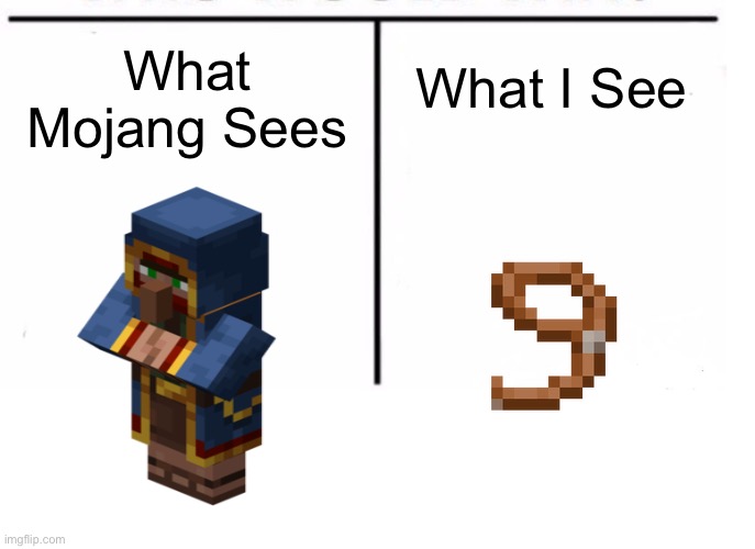 comparison table | What I See; What Mojang Sees | image tagged in comparison table | made w/ Imgflip meme maker
