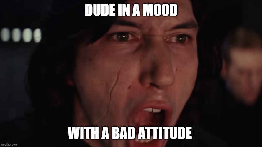 Kylo Ren More Blank | DUDE IN A MOOD; WITH A BAD ATTITUDE | image tagged in kylo ren more blank,KyloRen | made w/ Imgflip meme maker