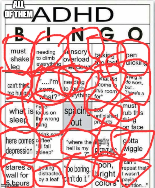 a | ALL OF THEM | image tagged in adhd bingo | made w/ Imgflip meme maker