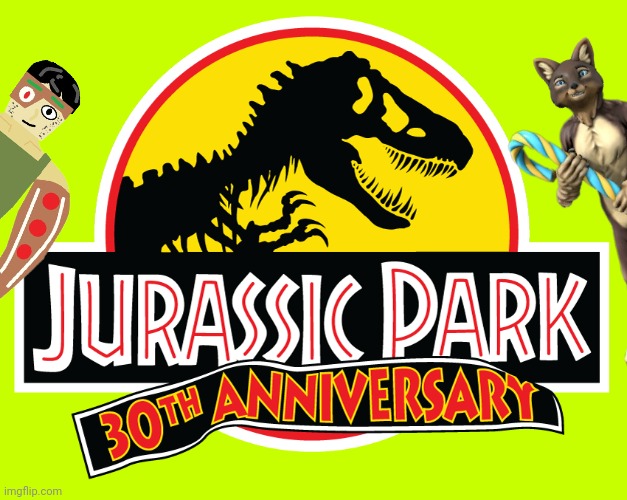 Gingerbread Man and Candystripe are celebrating Jurassic Park's 30th birthday today! | image tagged in jurassic park 30th anniversary/jp30 logo | made w/ Imgflip meme maker