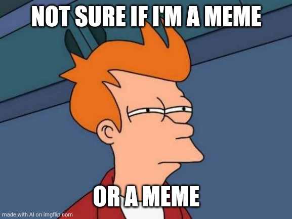 SURPRISE TWIST!!!! YOU'RE A MEME | NOT SURE IF I'M A MEME; OR A MEME | image tagged in memes,futurama fry | made w/ Imgflip meme maker