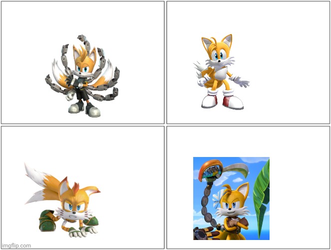 Which Tails are we feeling today, lads | image tagged in memes,blank comic panel 2x2 | made w/ Imgflip meme maker