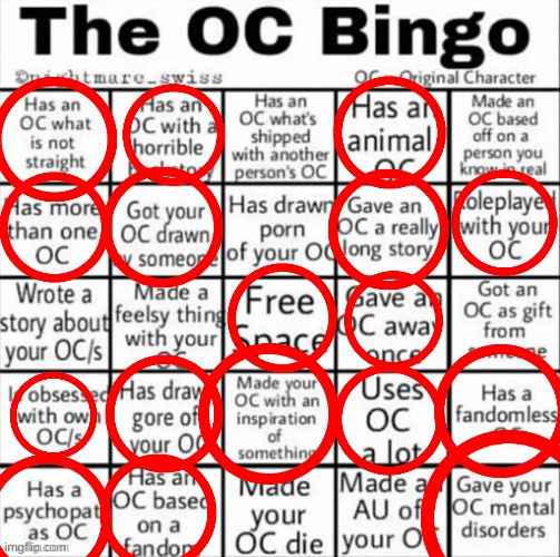 The OC bingo | image tagged in the oc bingo | made w/ Imgflip meme maker