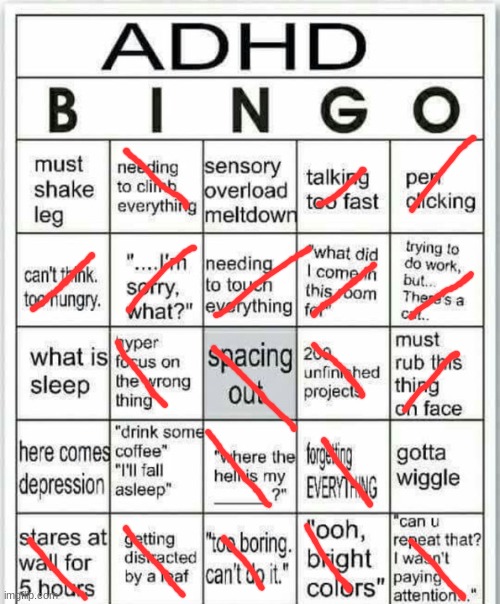 adhd bingo | image tagged in adhd bingo | made w/ Imgflip meme maker