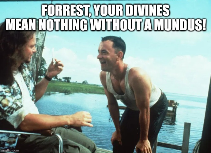 Lt. Dan | FORREST, YOUR DIVINES MEAN NOTHING WITHOUT A MUNDUS! | image tagged in lt dan | made w/ Imgflip meme maker