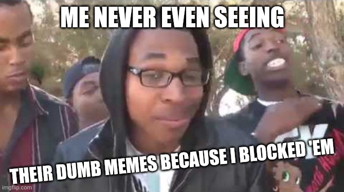 I'm about to end this man's whole career | ME NEVER EVEN SEEING THEIR DUMB MEMES BECAUSE I BLOCKED 'EM | image tagged in i'm about to end this man's whole career | made w/ Imgflip meme maker