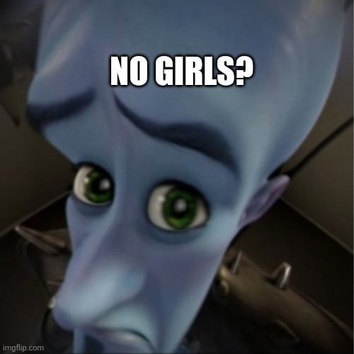 Megamind peeking | NO GIRLS? | image tagged in megamind peeking | made w/ Imgflip meme maker