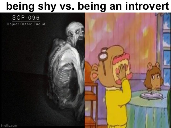 interesting title | being shy vs. being an introvert | image tagged in funny,memes,relatable,introverts,lol,if you read this tag you are cursed | made w/ Imgflip meme maker