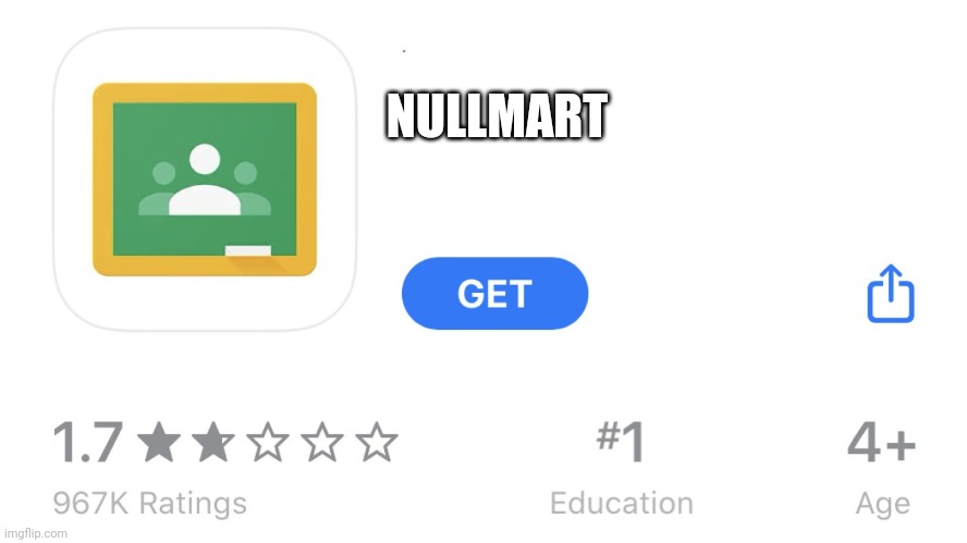 Google clasroom 1 star | NULLMART | image tagged in google clasroom 1 star | made w/ Imgflip meme maker