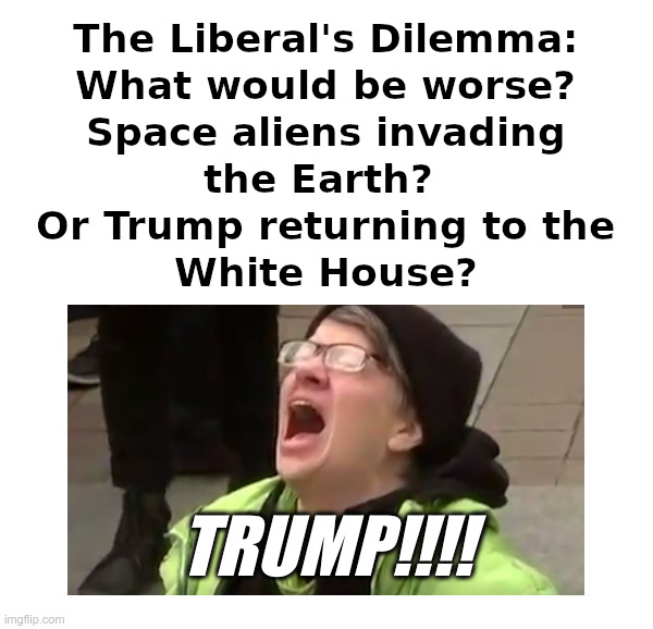 The Liberal's Dilemma | image tagged in aliens,invade,earth,trump,returns,white house | made w/ Imgflip meme maker