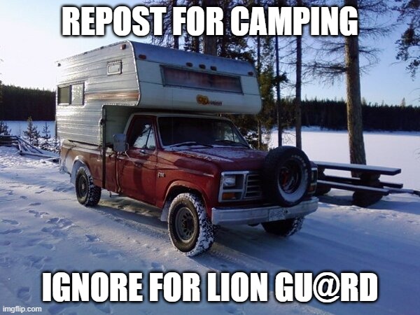 camper | REPOST FOR CAMPING; IGNORE FOR LION GU@RD | image tagged in camper | made w/ Imgflip meme maker