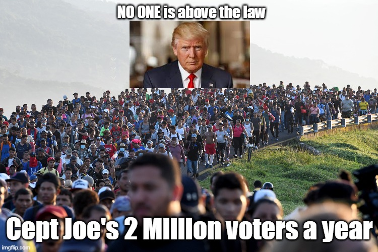 And they ALL have the balls to keep saying it ! | NO ONE is above the law; Cept Joe's 2 Million voters a year | image tagged in no one above the law meme | made w/ Imgflip meme maker
