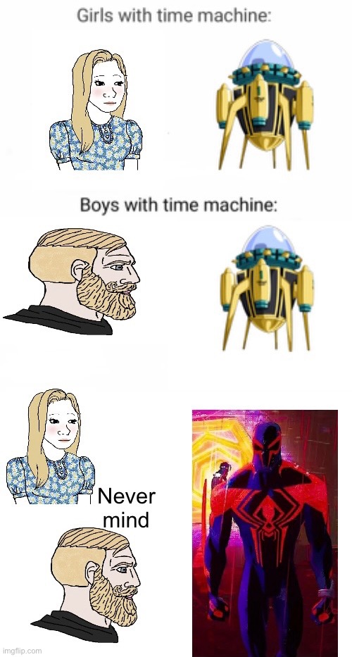 Canon Event | image tagged in memes,time machine,wojak,spiderman | made w/ Imgflip meme maker