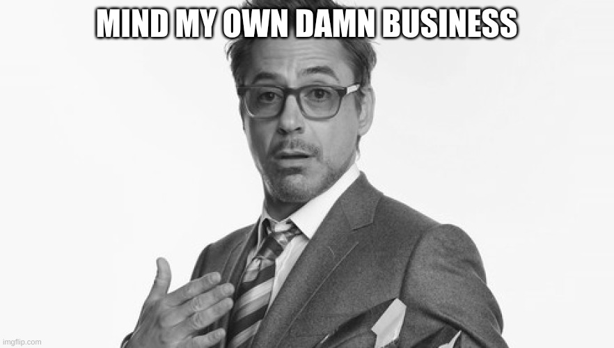 Robert Downey Jr's Comments | MIND MY OWN DAMN BUSINESS | image tagged in robert downey jr's comments | made w/ Imgflip meme maker