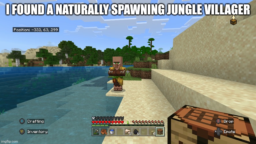 Jungle Villager | I FOUND A NATURALLY SPAWNING JUNGLE VILLAGER | image tagged in minecraft,minecraft villagers | made w/ Imgflip meme maker