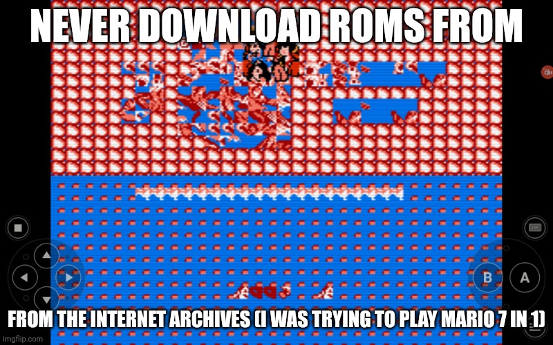 NEVER DOWNLOAD ROMS FROM; FROM THE INTERNET ARCHIVES (I WAS TRYING TO PLAY MARIO 7 IN 1) | image tagged in grand dad | made w/ Imgflip meme maker