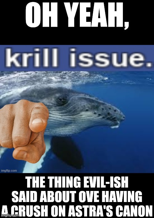 Ik that she's a robot and he's an egg and that's a lil goofy-gooberish of me but yes | OH YEAH, THE THING EVIL-ISH SAID ABOUT OVE HAVING A CRUSH ON ASTRA'S CANON | image tagged in krill issue | made w/ Imgflip meme maker