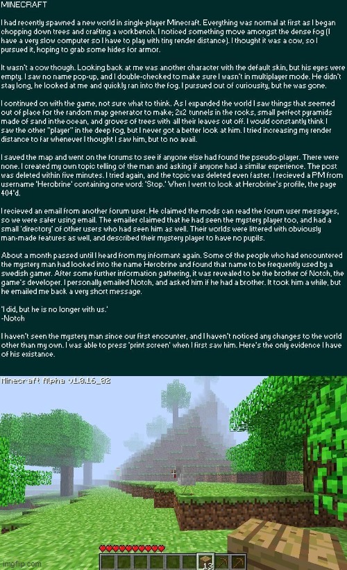 the story of herobrine | image tagged in the story of herobrine | made w/ Imgflip meme maker