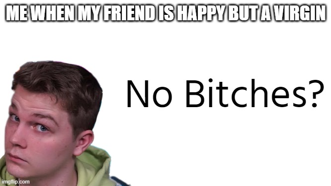 Hi I'm Aeon and you're a virgin | ME WHEN MY FRIEND IS HAPPY BUT A VIRGIN | image tagged in aeonair no bitches,no bitches,geometry dash,gd | made w/ Imgflip meme maker