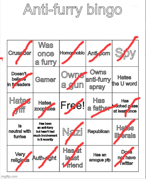 Something seems off (ong it was not on purpose) | image tagged in anti-furry bingo | made w/ Imgflip meme maker