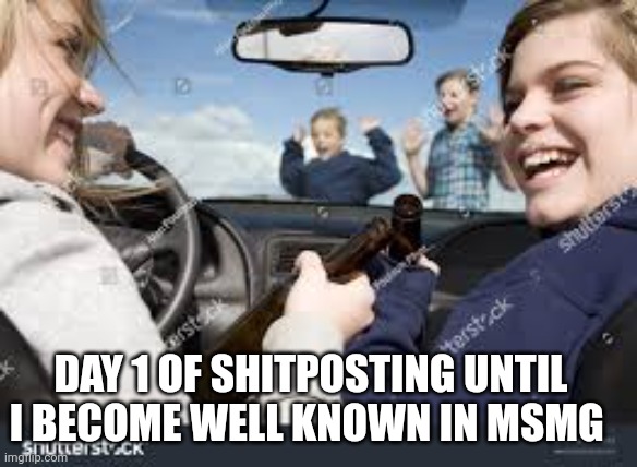 Drunk driving | DAY 1 OF SHITPOSTING UNTIL I BECOME WELL KNOWN IN MSMG | image tagged in drunk driving | made w/ Imgflip meme maker