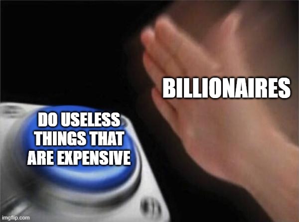 Blank Nut Button | BILLIONAIRES; DO USELESS THINGS THAT ARE EXPENSIVE | image tagged in memes,blank nut button | made w/ Imgflip meme maker