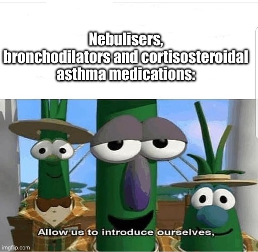 Allow us to introduce ourselves | Nebulisers, bronchodilators and cortisosteroidal asthma medications: | image tagged in allow us to introduce ourselves | made w/ Imgflip meme maker