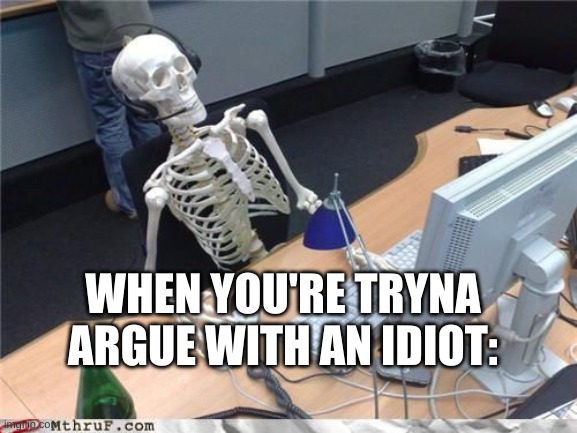 Skeleton Computer | WHEN YOU'RE TRYNA ARGUE WITH AN IDIOT: | image tagged in skeleton computer | made w/ Imgflip meme maker