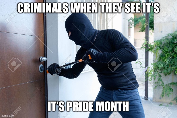 CRIMINALS WHEN THEY SEE IT’S; IT’S PRIDE MONTH | image tagged in funny | made w/ Imgflip meme maker