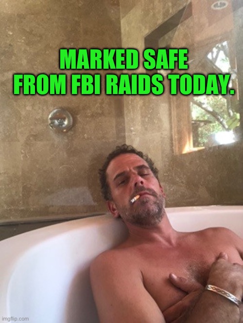 Biden | MARKED SAFE FROM FBI RAIDS TODAY. | image tagged in hunter biden | made w/ Imgflip meme maker