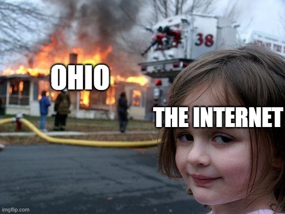 comment if this is true(it is) | OHIO; THE INTERNET | image tagged in memes,disaster girl | made w/ Imgflip meme maker