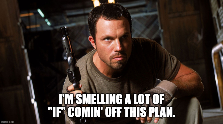Smelling a lot of "if" | I'M SMELLING A LOT OF "IF" COMIN' OFF THIS PLAN. | image tagged in firefly | made w/ Imgflip meme maker