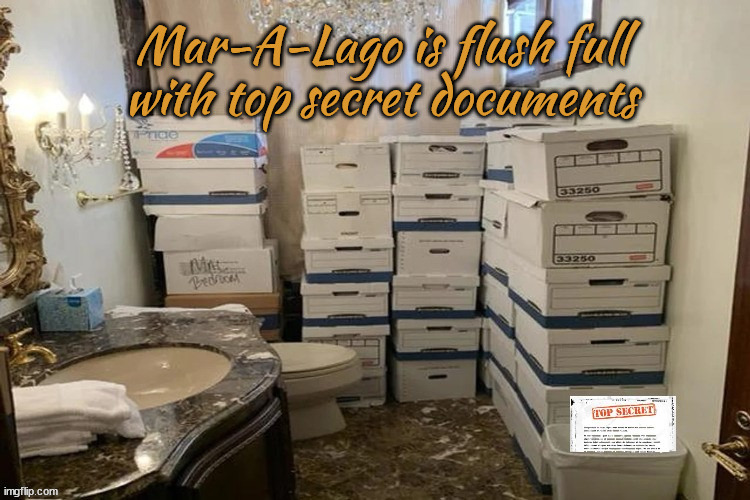 Overflowing with documents | Mar-A-Lago is flush full with top secret documents | image tagged in mar-a-lago,donald trump,top secret documents,espionage,traitor,maga | made w/ Imgflip meme maker