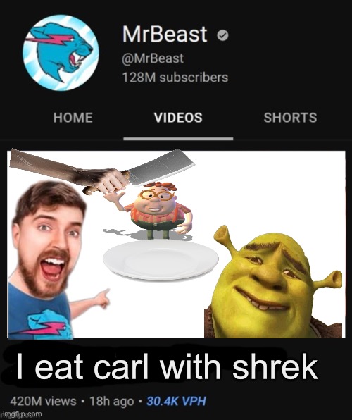 MrBeast thumbnail template | I eat carl with shrek | image tagged in mrbeast thumbnail template | made w/ Imgflip meme maker