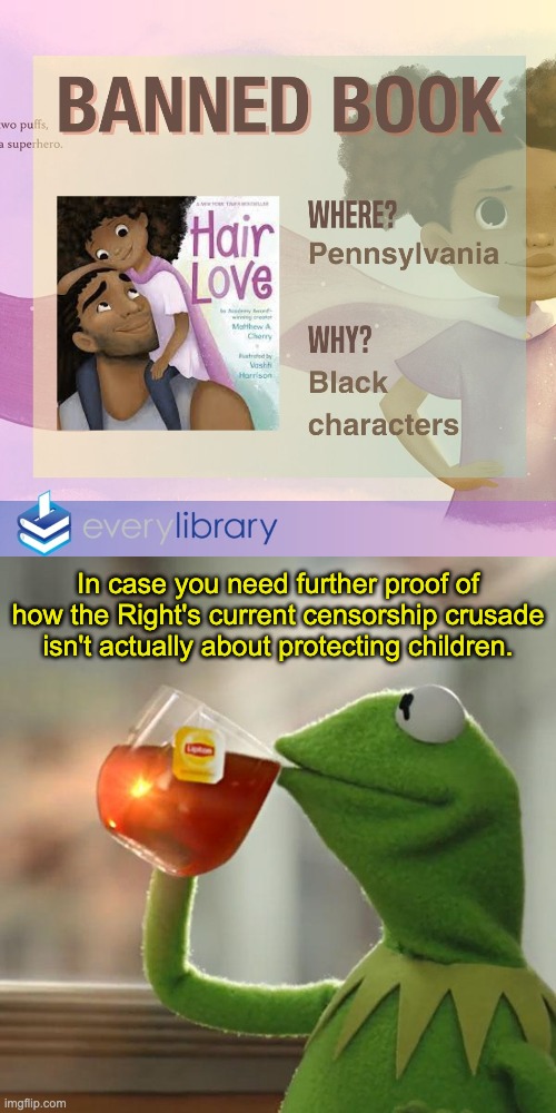 It's not just LGBTQ stuff, it's anything targeted at children with positive minority representation. | In case you need further proof of how the Right's current censorship crusade isn't actually about protecting children. | image tagged in memes,but that's none of my business,censorship,woke,lgbtq,racism | made w/ Imgflip meme maker