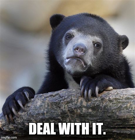 Confession Bear | DEAL WITH IT. | image tagged in memes,confession bear | made w/ Imgflip meme maker