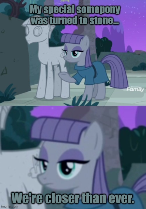 Maud | My special somepony was turned to stone... We're closer than ever. | image tagged in mlp,maud,she loves rocks,but why tho | made w/ Imgflip meme maker